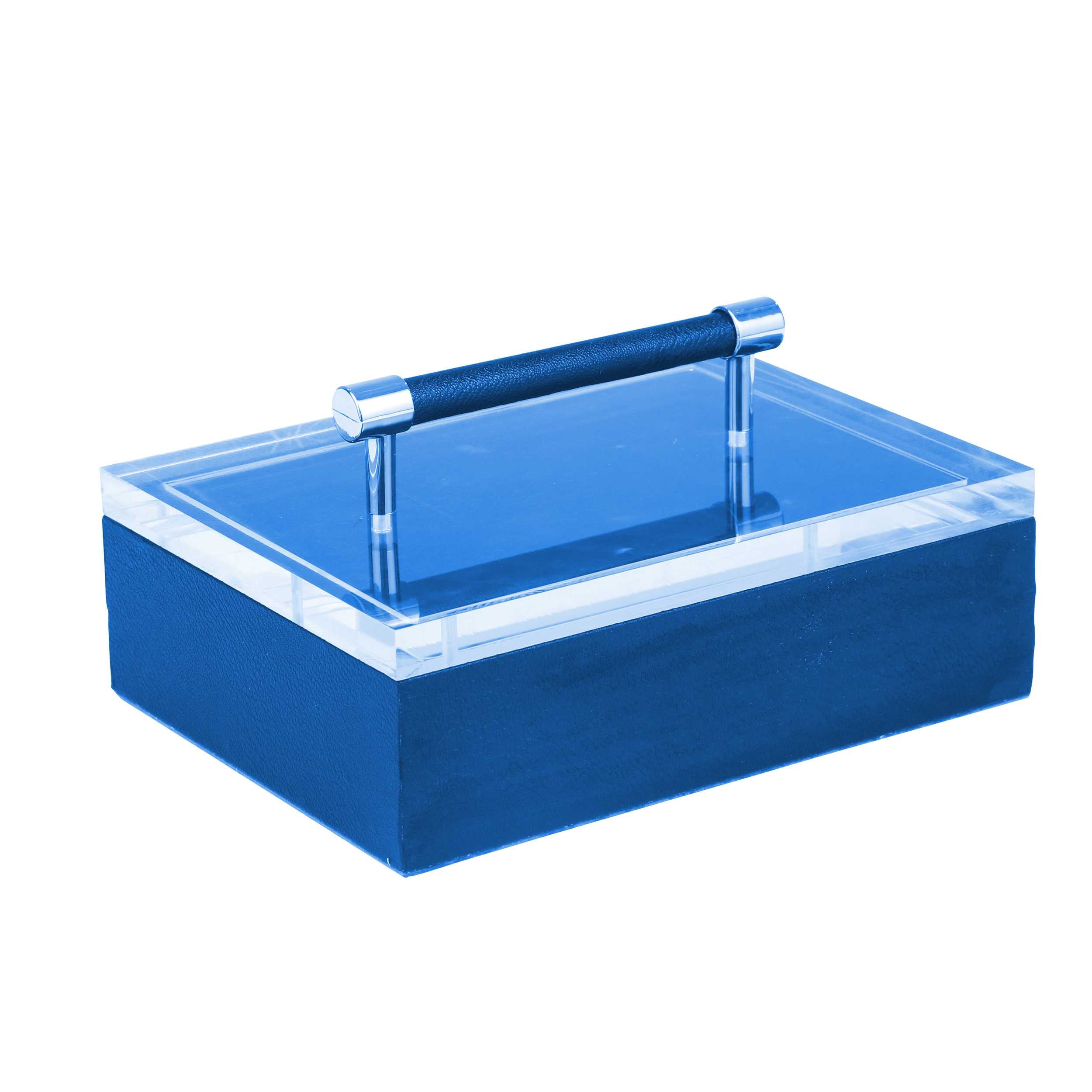 Acrylic Top Storage Box with Leatherette Exterior, Blue and Clear