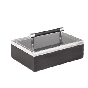 Acrylic Top Storage Box with Leatherette Exterior, Black and Clear