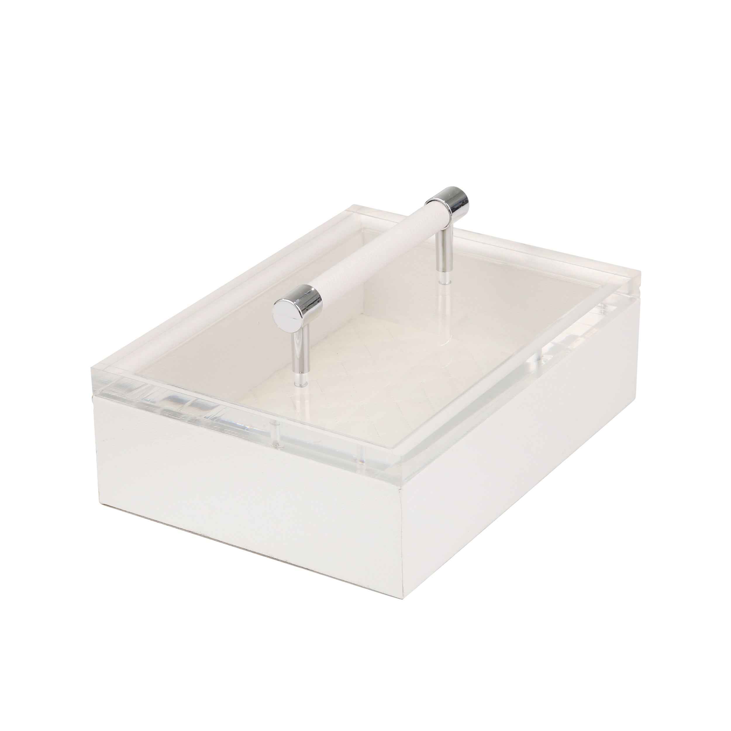 Acrylic Top Storage Box with Leatherette Exterior, White and Clear