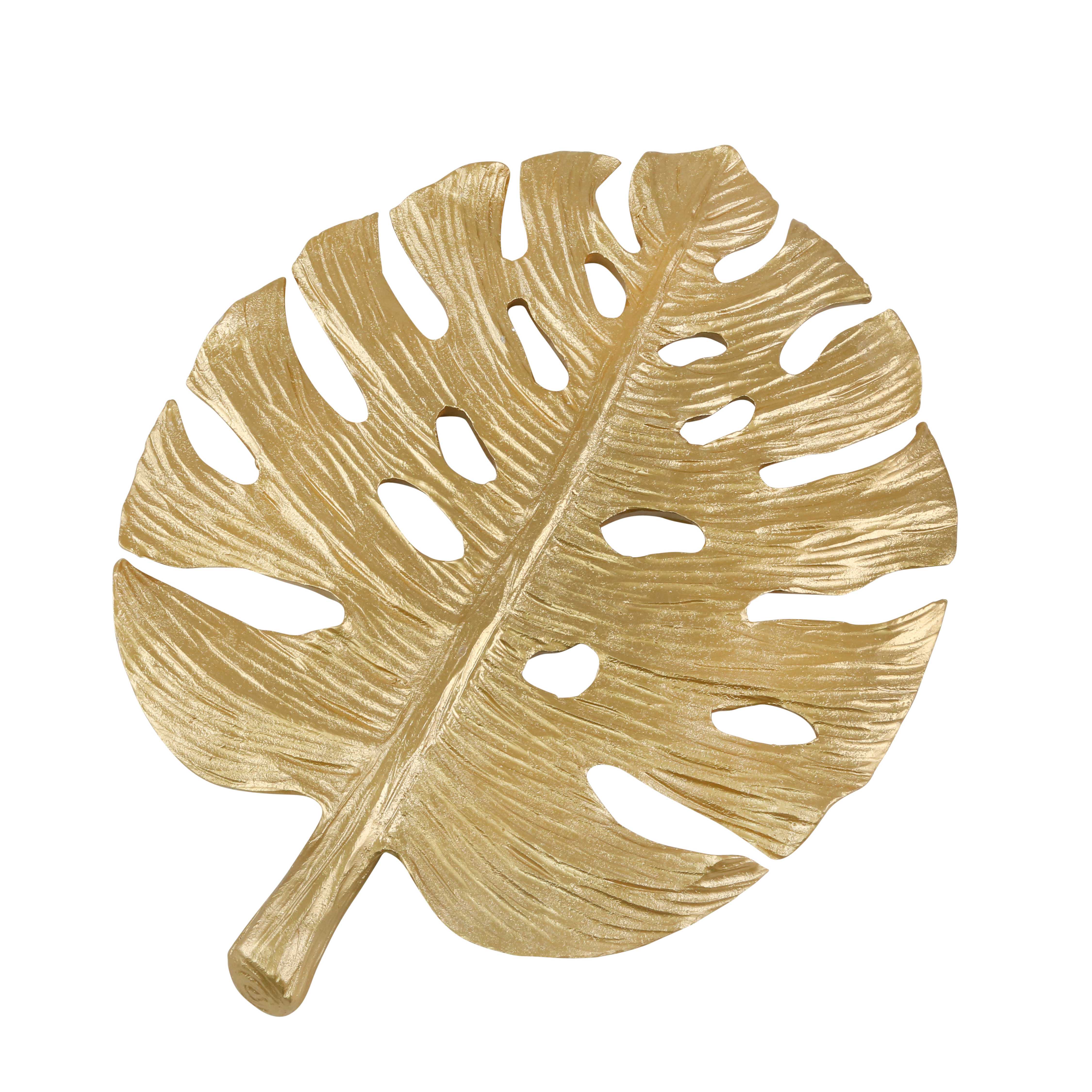 Polyresin Wall Decor with Palm Leaf Design, Gold