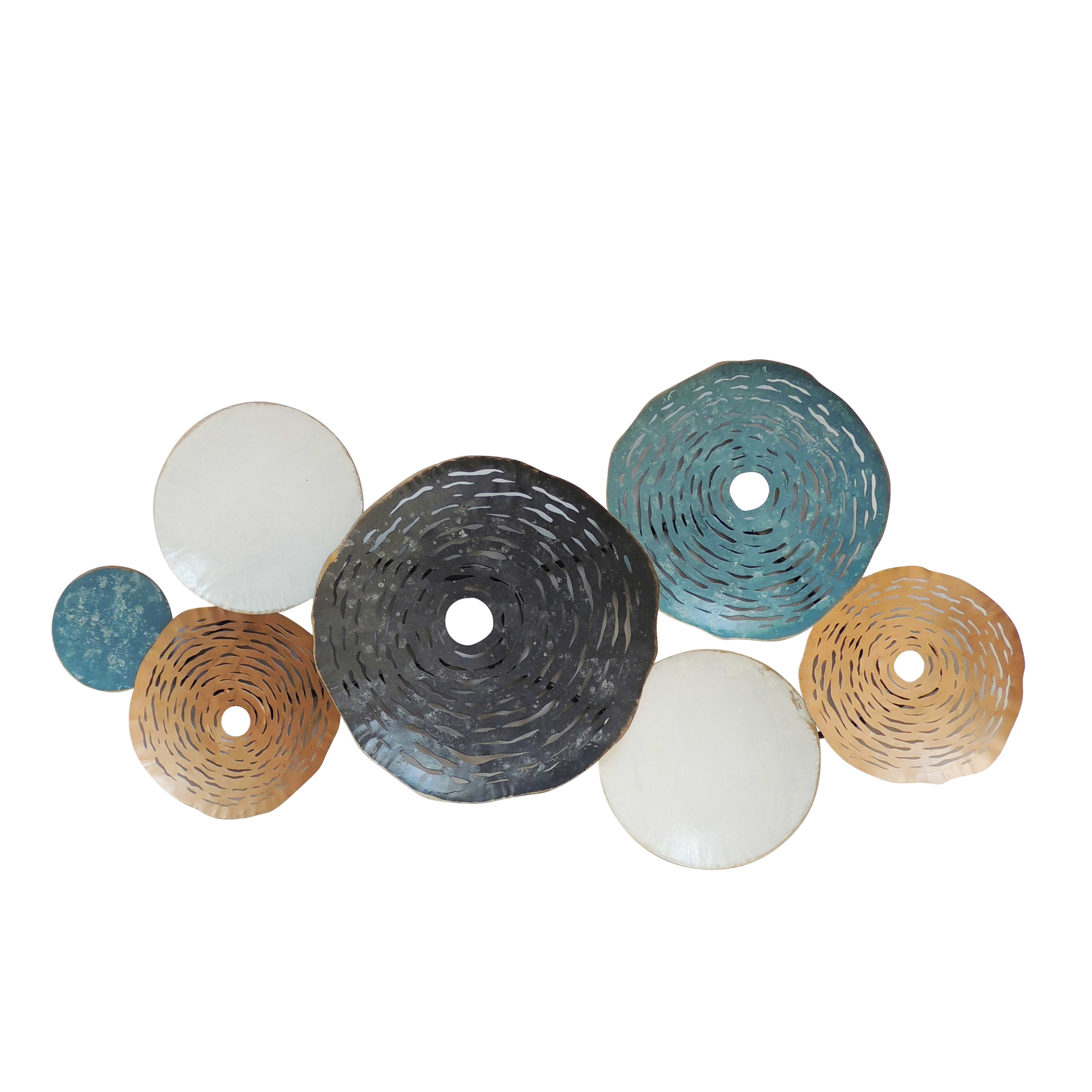 Round Metal Disc Wall Decor with Cut out Details, Multicolor