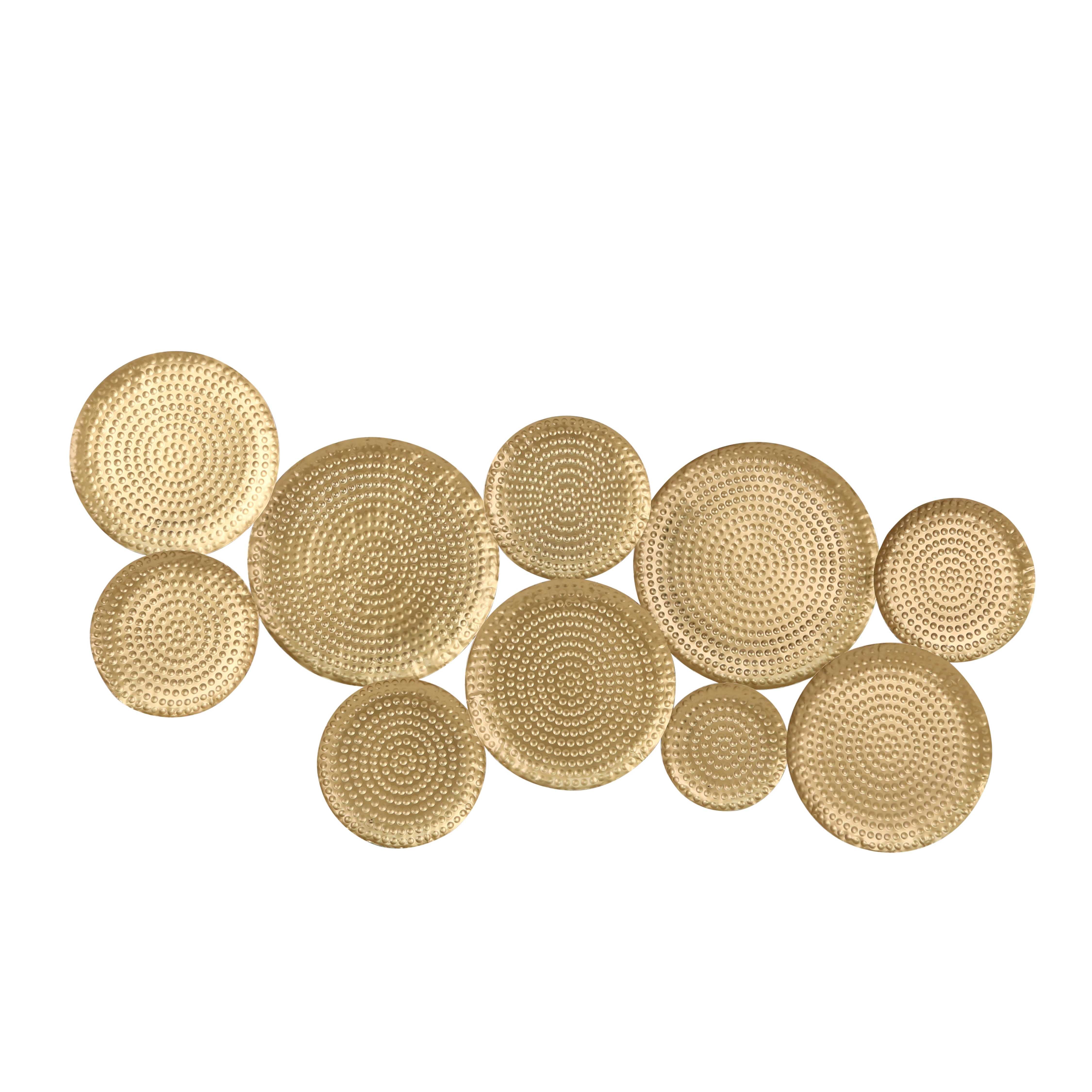 Contemporary Metal Wall Decor with Unique Studded Pattern, Gold