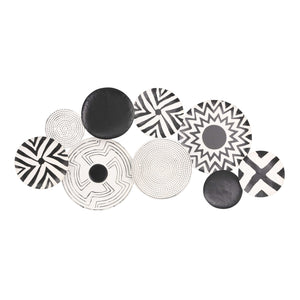 Metal Wall Decor with Disc Shape and Tribal Look,Large,White and Black