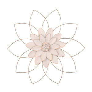 Contemporary Metal Wall Decor with Flower Design, Pink and Gold