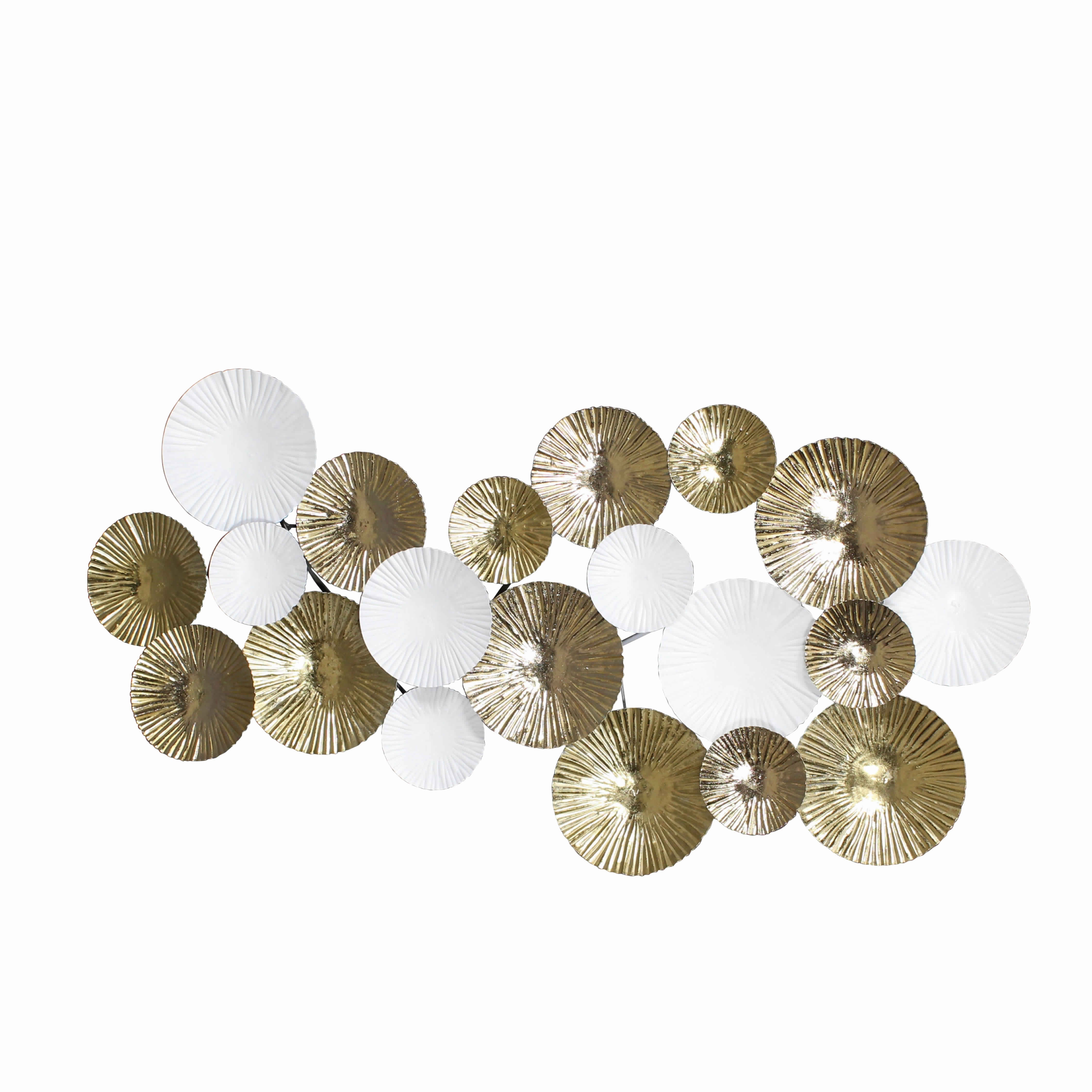 Metal Round Wall Decor with Irregular Designs, White and Bronze