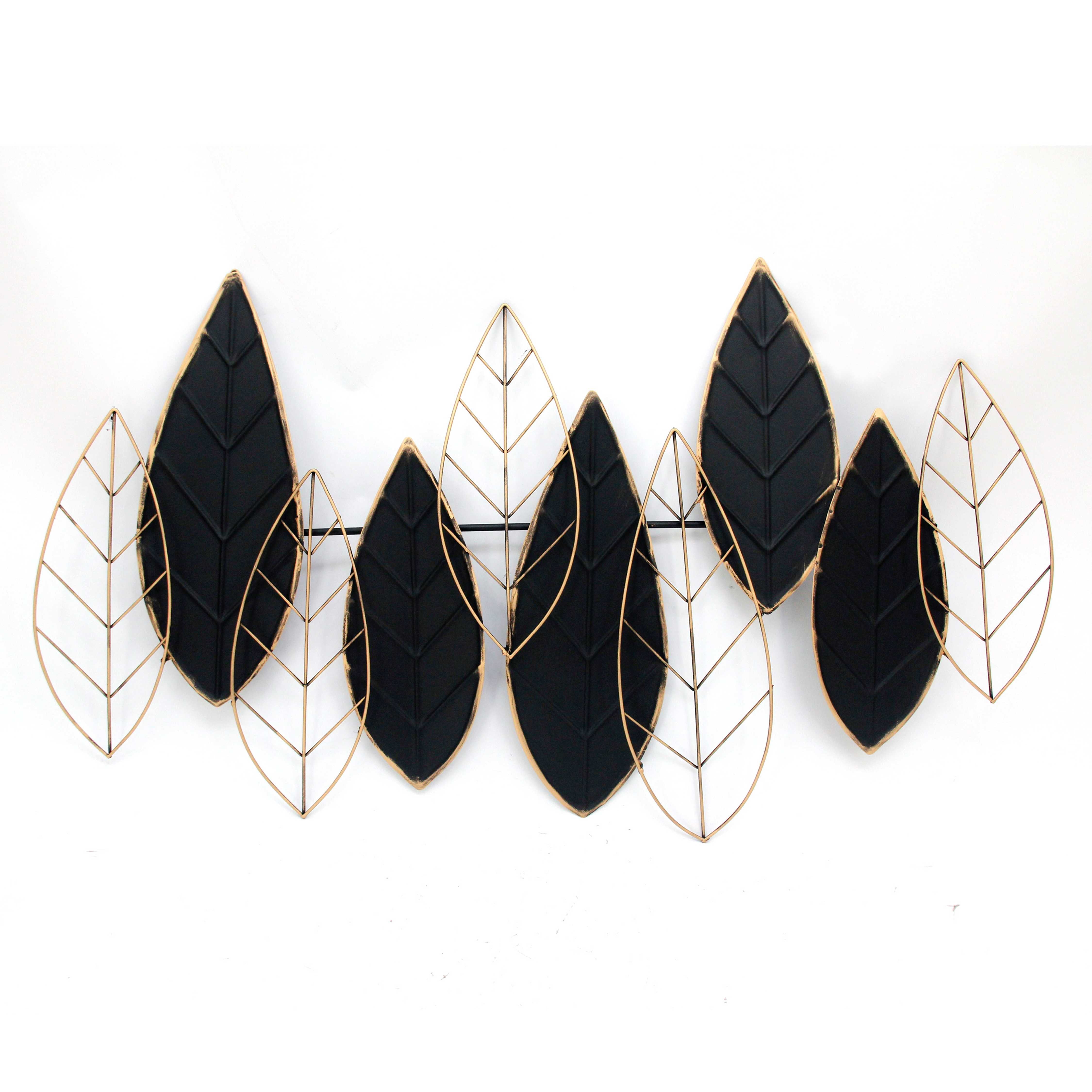 Decorative Metal Leaf Wall Decor with Intricate Details,Gold and Black