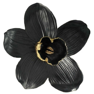 Polyresin Orchid Wall Hanging Decor with Gold Anthers, Large, Black