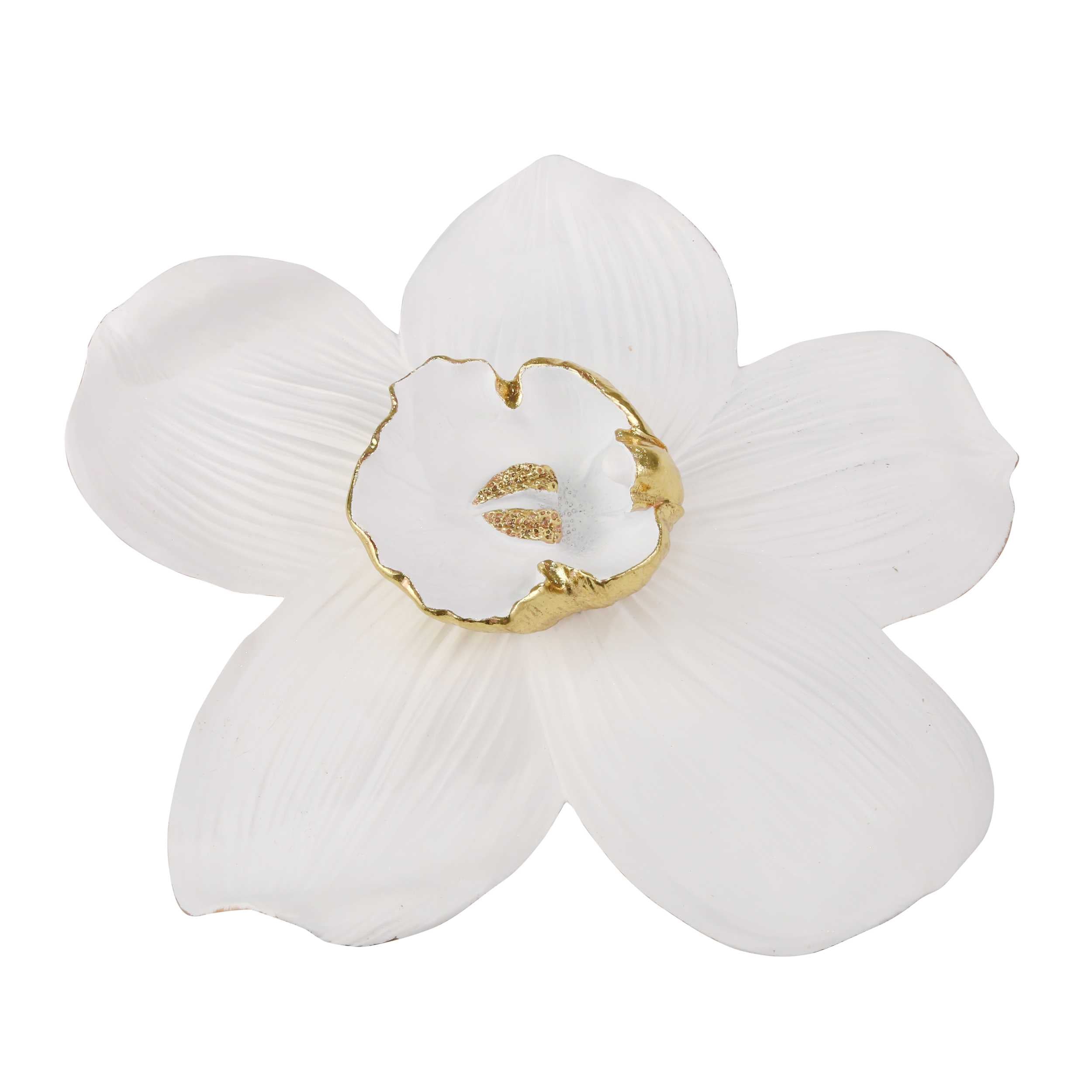 Polyresin Orchid Wall Hanging Decor with Gold Anthers, Large, White