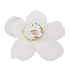 Polyresin Orchid Wall Hanging Decor with Gold Anthers, Large, White