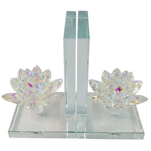 Glass Made Lotus Statuette Bookend, Pair of 2, Clear