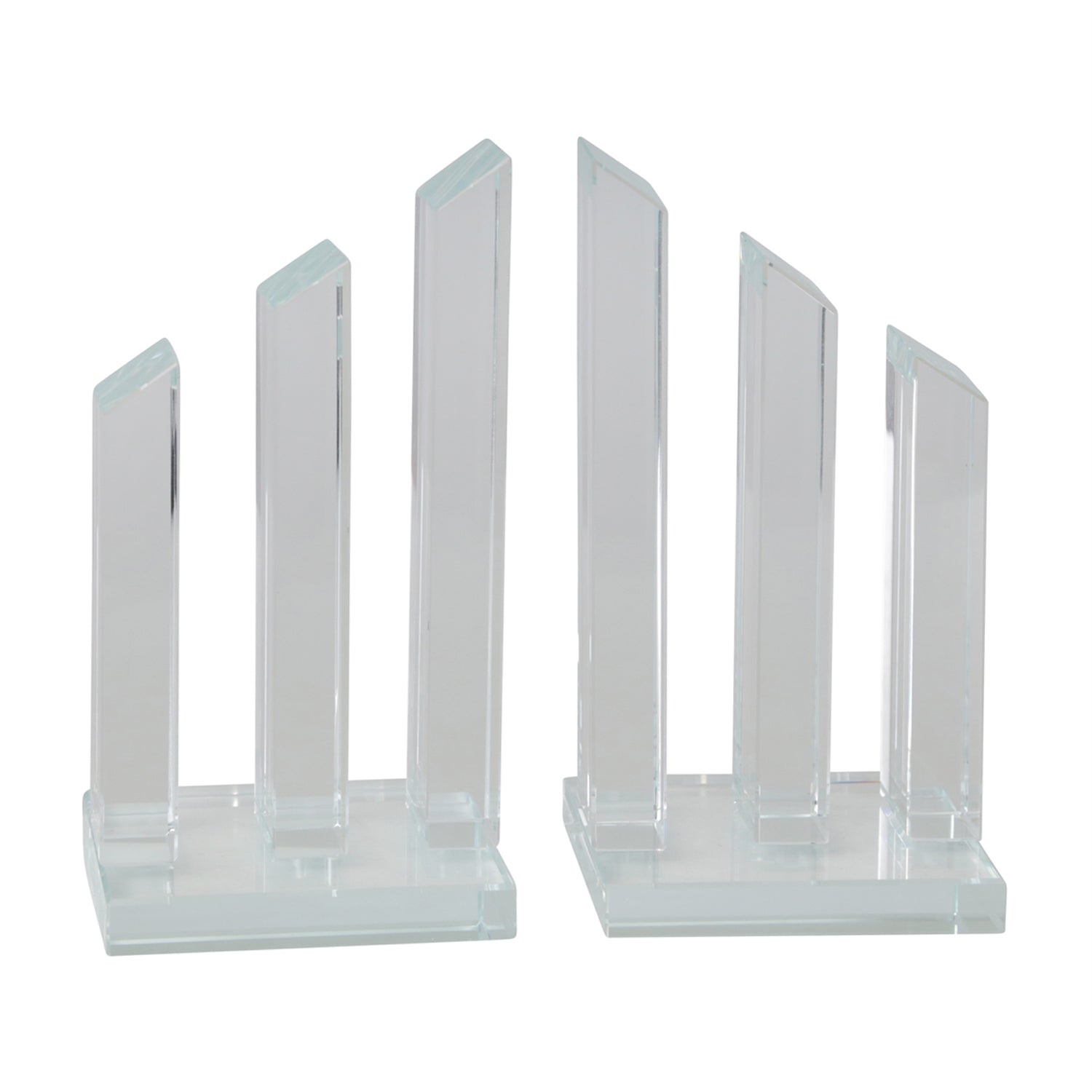 Glass Made Pillar Statuette Bookend, Pair of 2, Clear