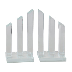 Glass Made Pillar Statuette Bookend, Pair of 2, Clear