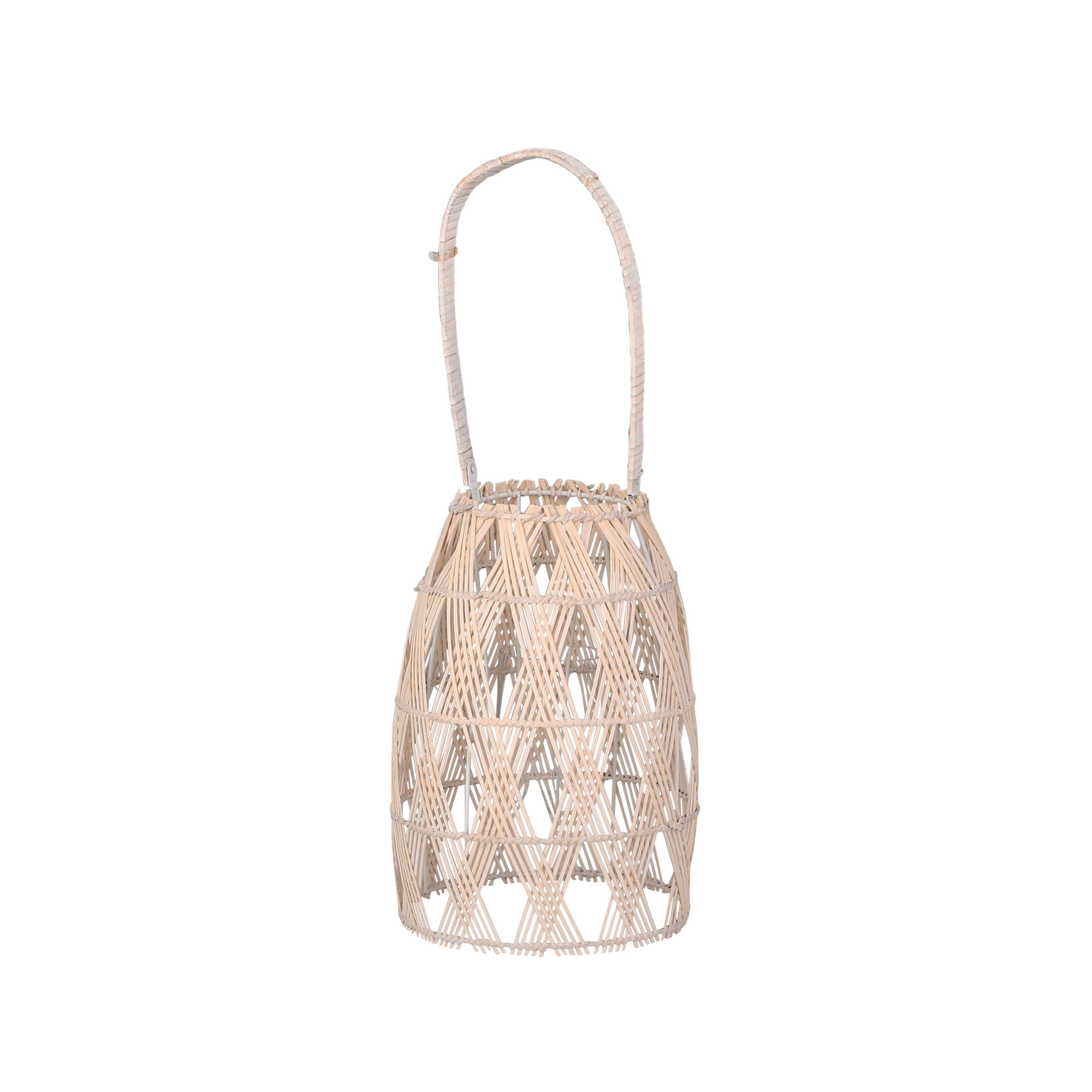 Woven Bamboo Wall Hanging Lantern with X Shaped Binding, Large, Beige