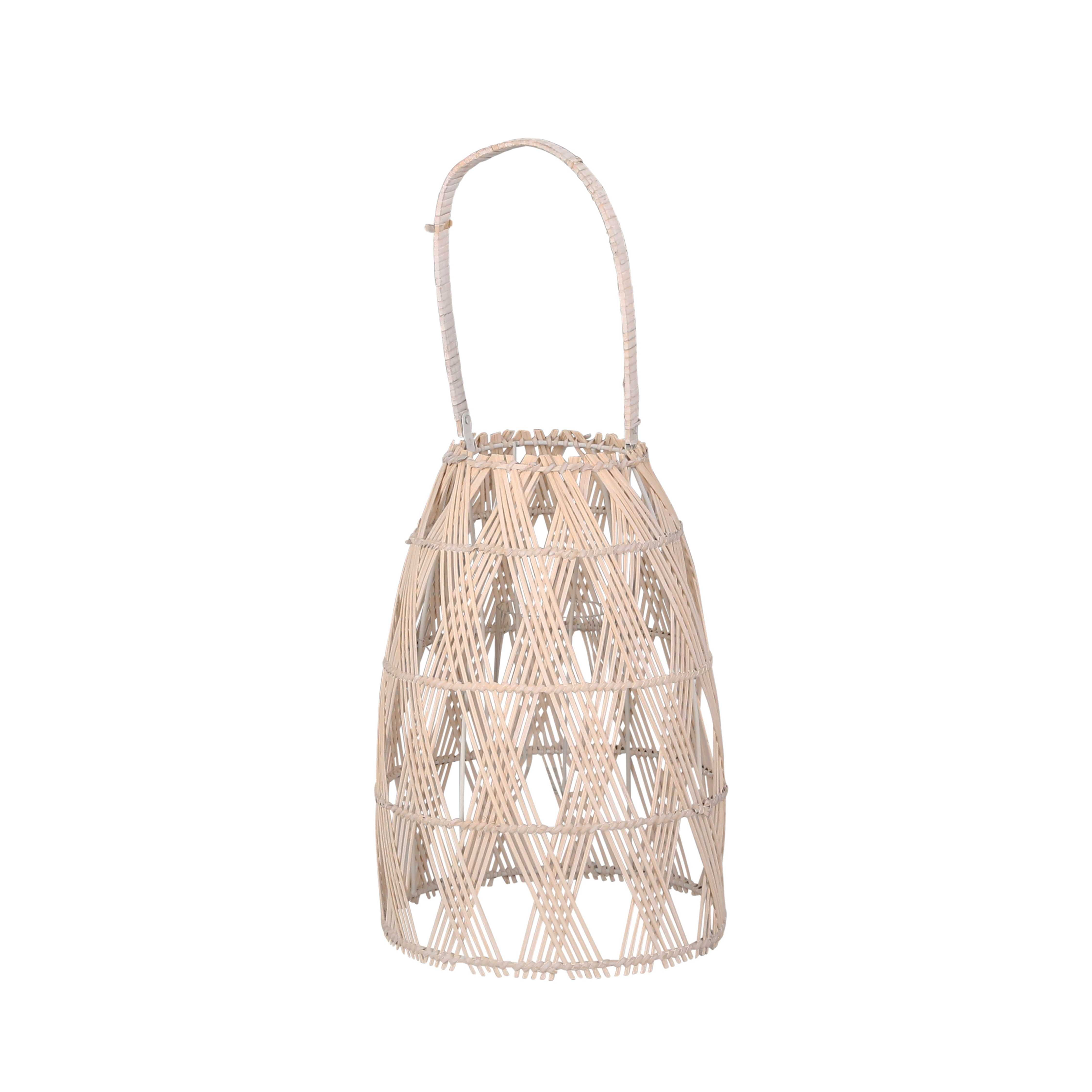 Woven Bamboo Wall Hanging Lantern with X Shaped Binding, Small, Beige