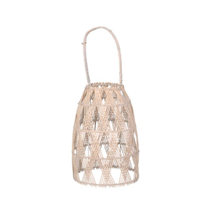 Woven Bamboo Wall Hanging Lantern with X Shaped Binding, Small, Beige