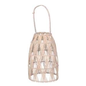 Woven Bamboo Wall Hanging Lantern with X Shaped Binding, Medium, Beige