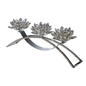 Contemporary Lotus Shaped Glass Candle Holder with Metal Base, Silver