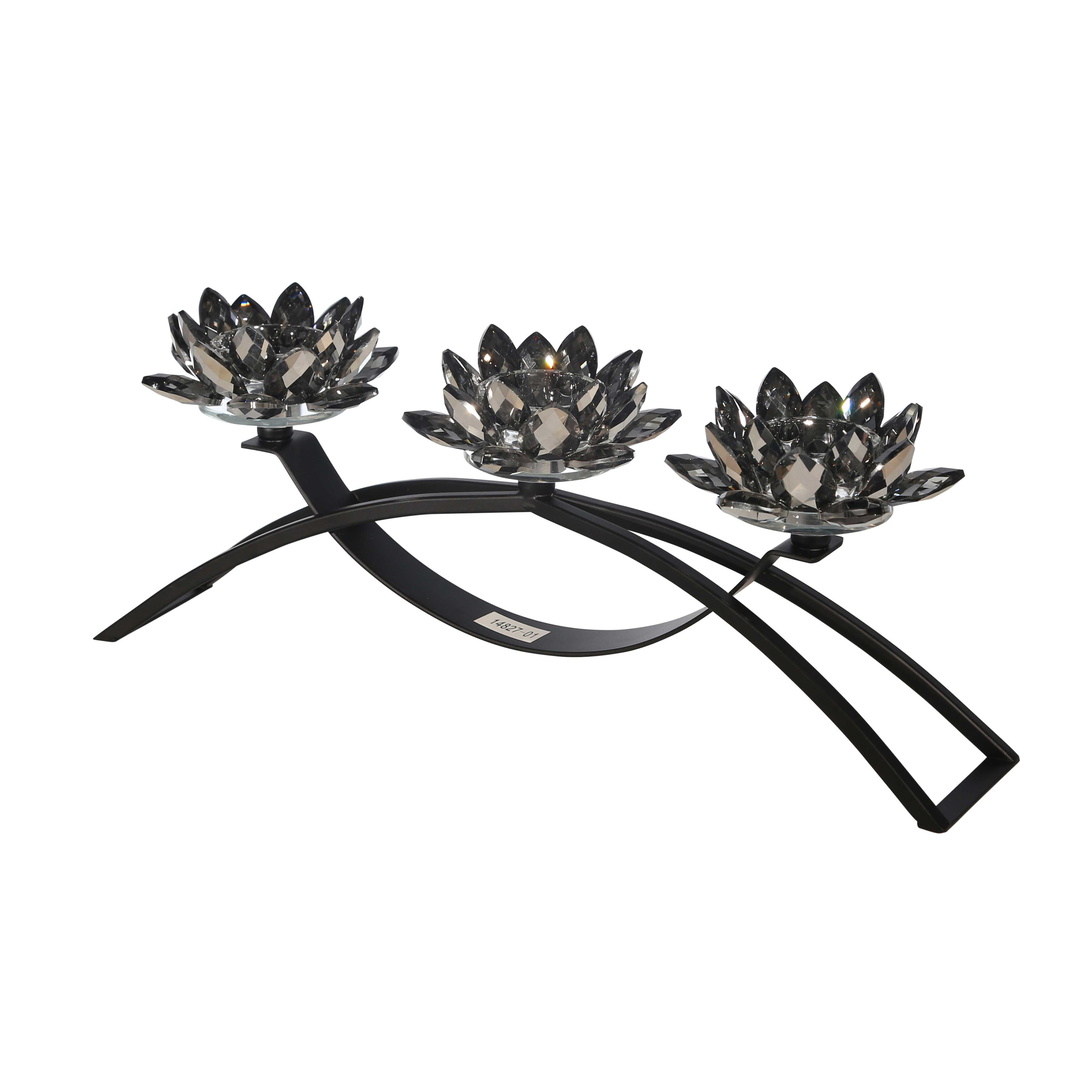 Contemporary Lotus Shaped Glass Candle Holder with Metal Base, Black