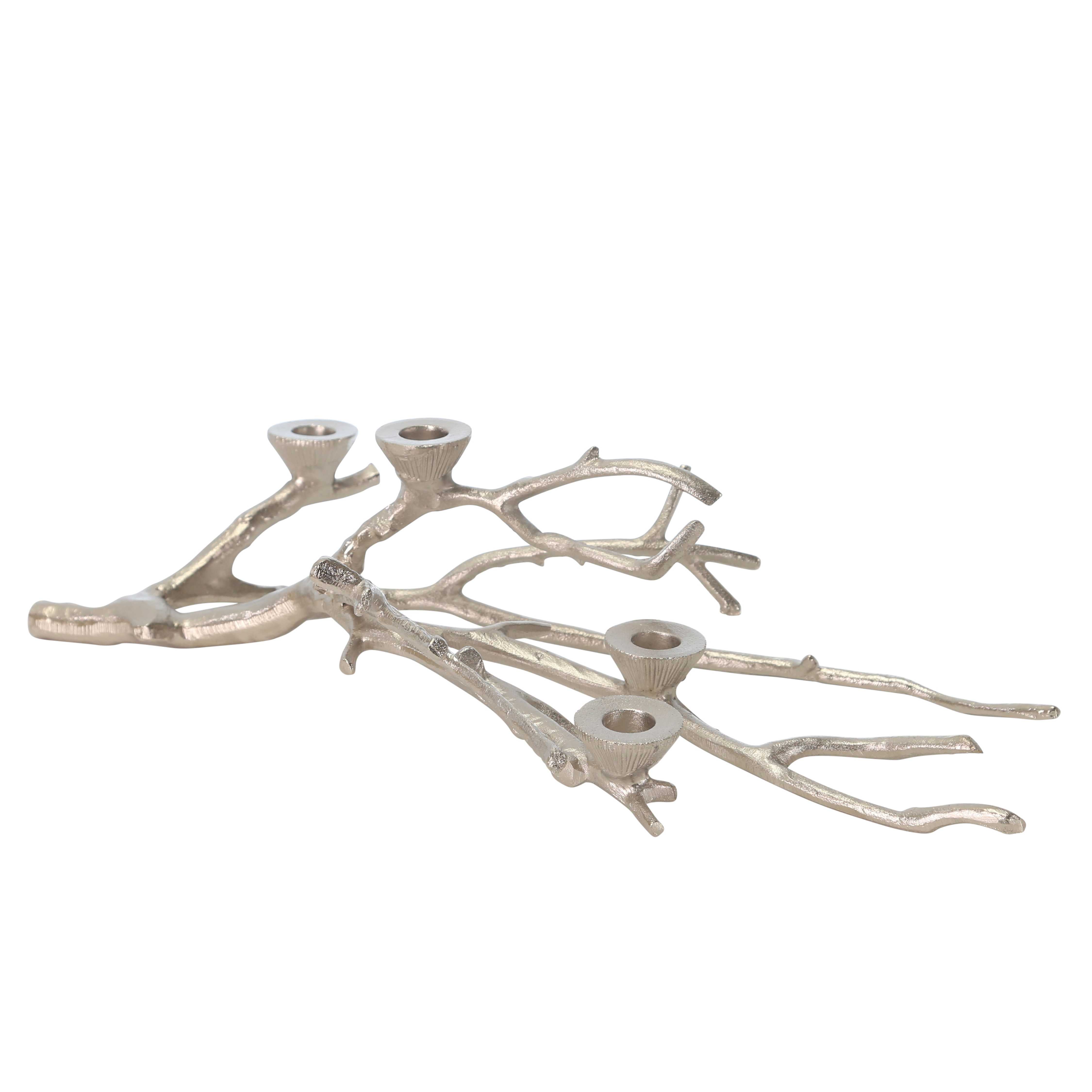 Industrial Style Branch Shaped Metal Taper Candle Holder, Silver