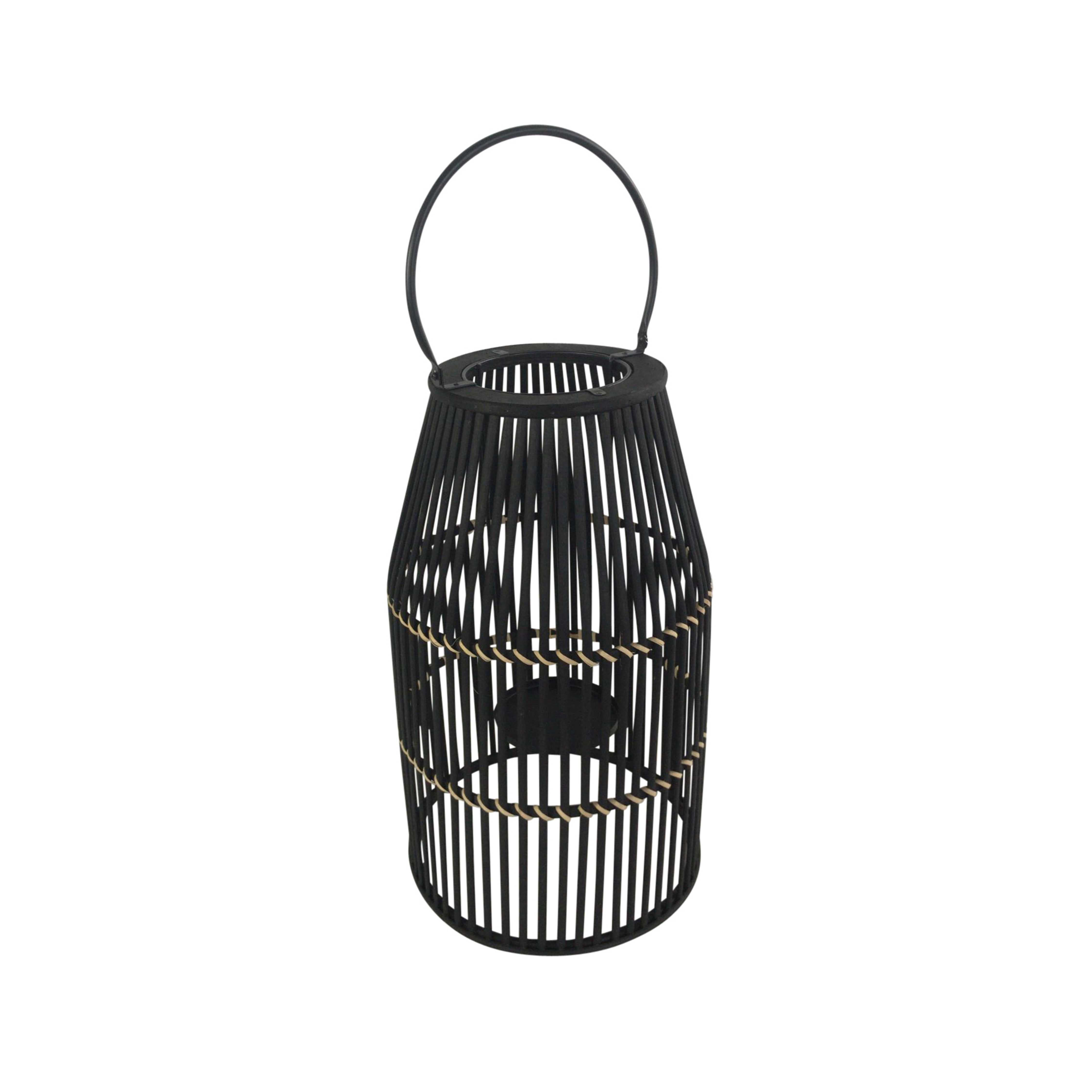Decorative Drum Shaped Open Cage Bamboo Lantern, Small, Black