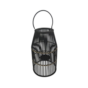 Decorative Drum Shaped Open Cage Bamboo Lantern, Small, Black