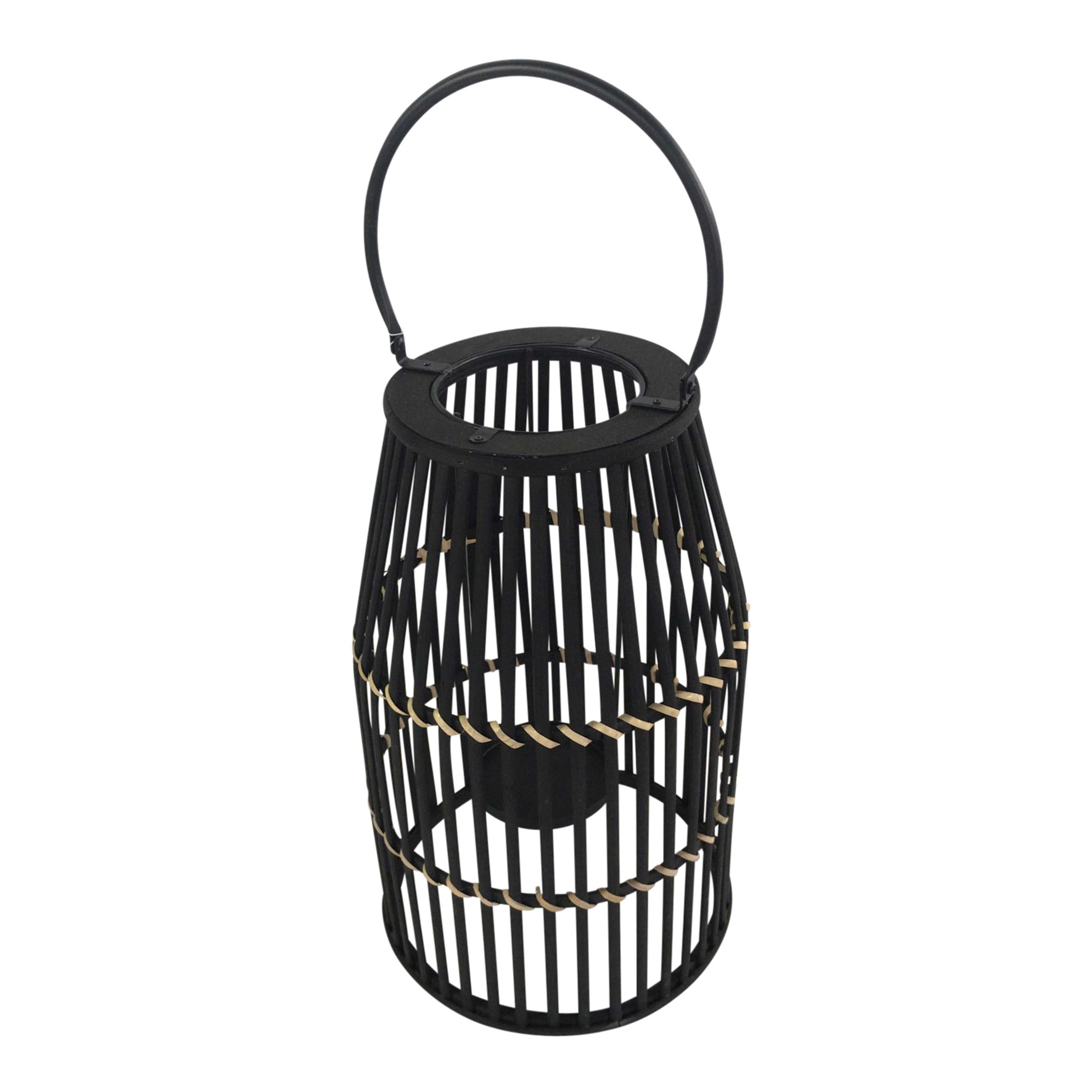 Decorative Drum Shaped Open Cage Bamboo Lantern, Large, Black