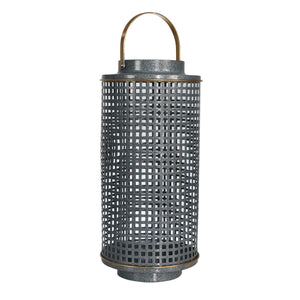 Metal Candle Holder with Grid Details, Large, Gray and Copper