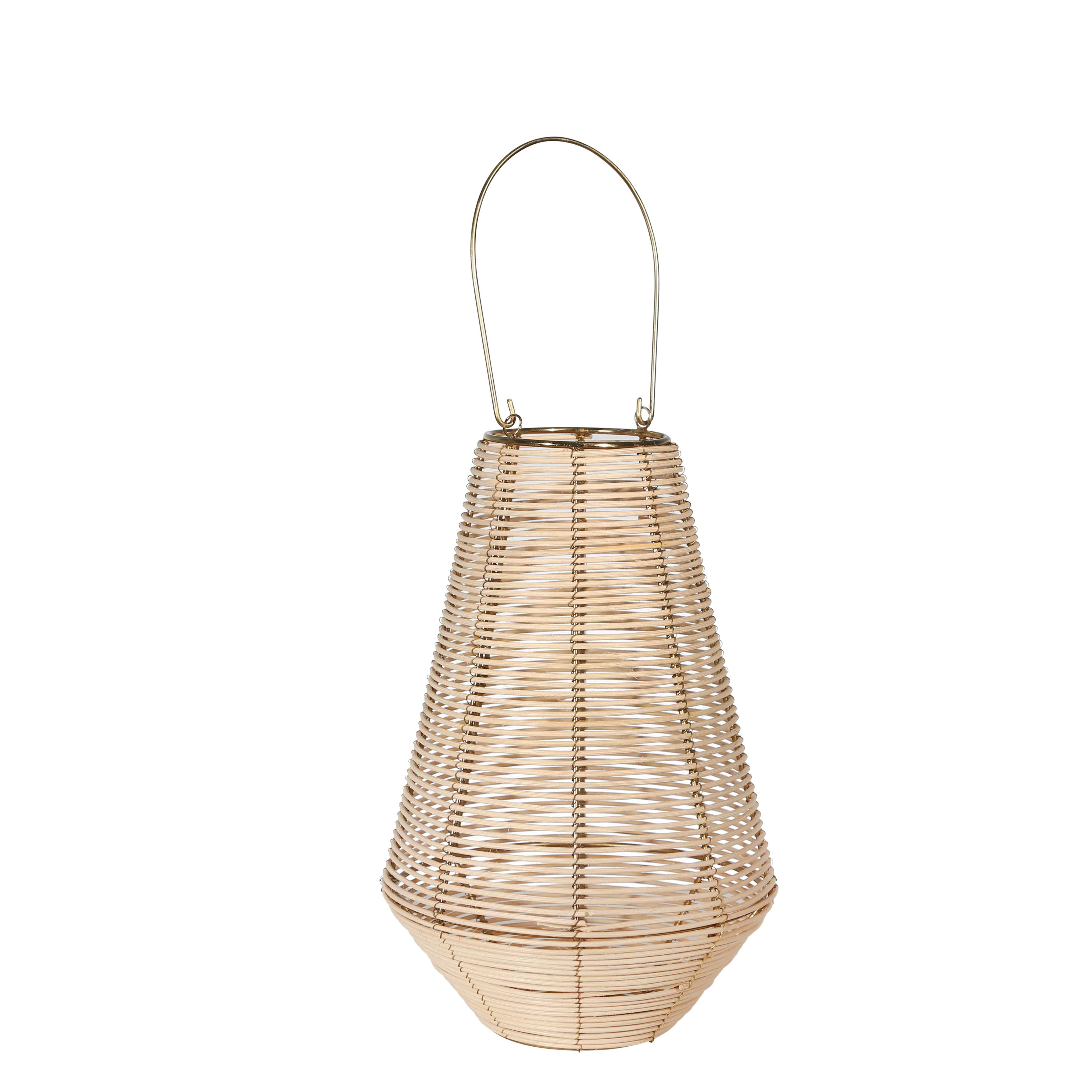 Diamond Decorative Rattan Hurricane Lantern, Small, Beige and Gold