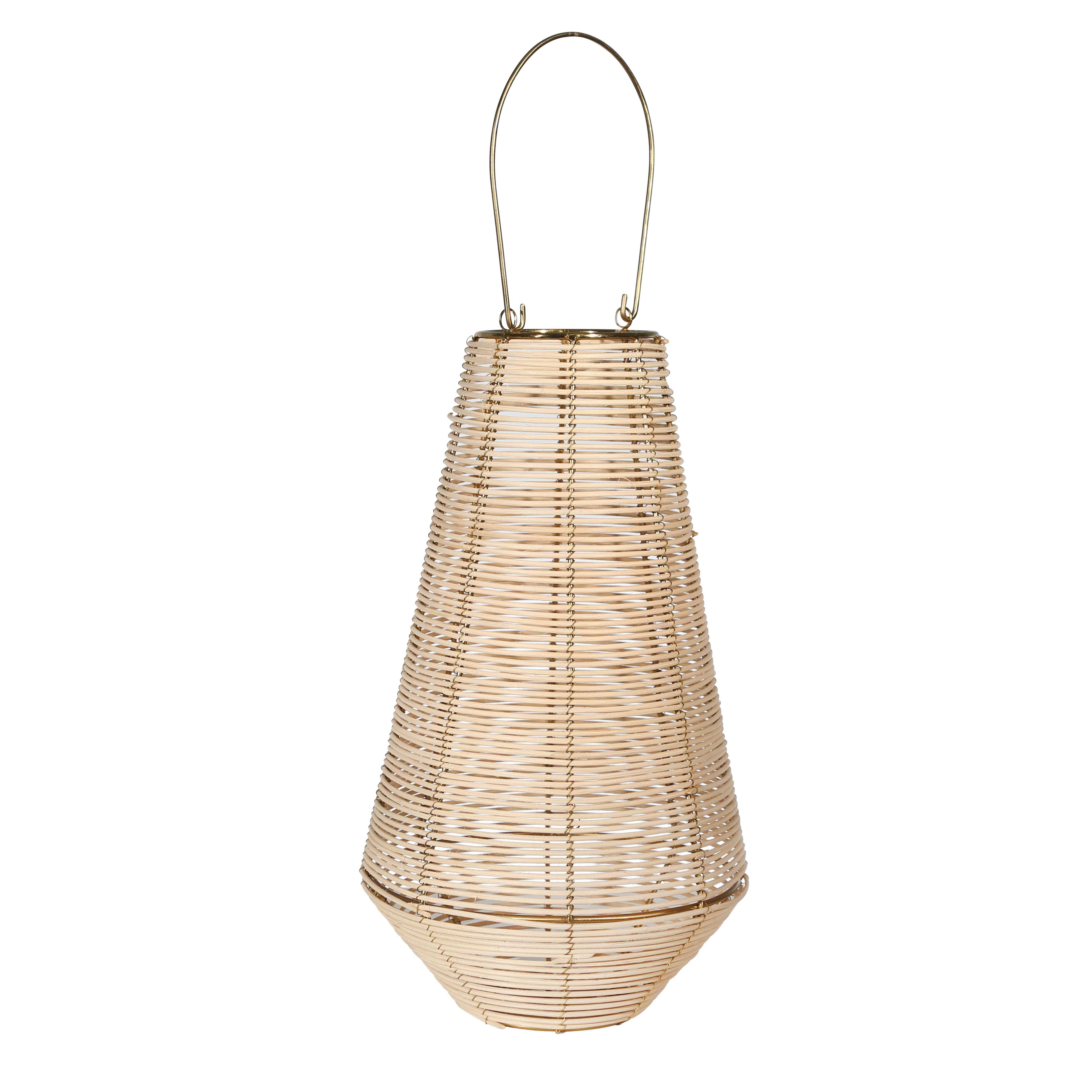 Diamond Decorative Rattan Hurricane Lantern, Large, Beige and Gold