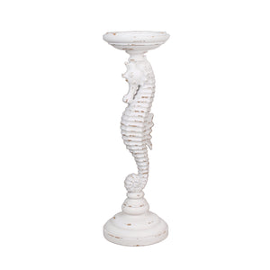 Polyresin Seahorse Shaped Decorative Candle Holder, White, Small