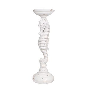 Polyresin Seahorse Shaped Decorative Candle Holder, White, Large