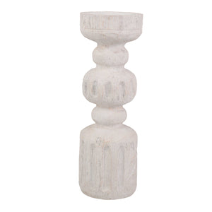 Pedestal Shape Polyresin Candle Holder with Fluted Design, White