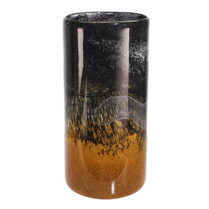 Contemporary Glass Vase with Marble Like Texture, Brown and Black