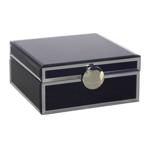 Square Glass Panel Wooden Jewelry Box with Round Knob,Black and Silver