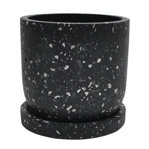 Mosaic Round Textured Cement Planter with Saucer, Small, Black