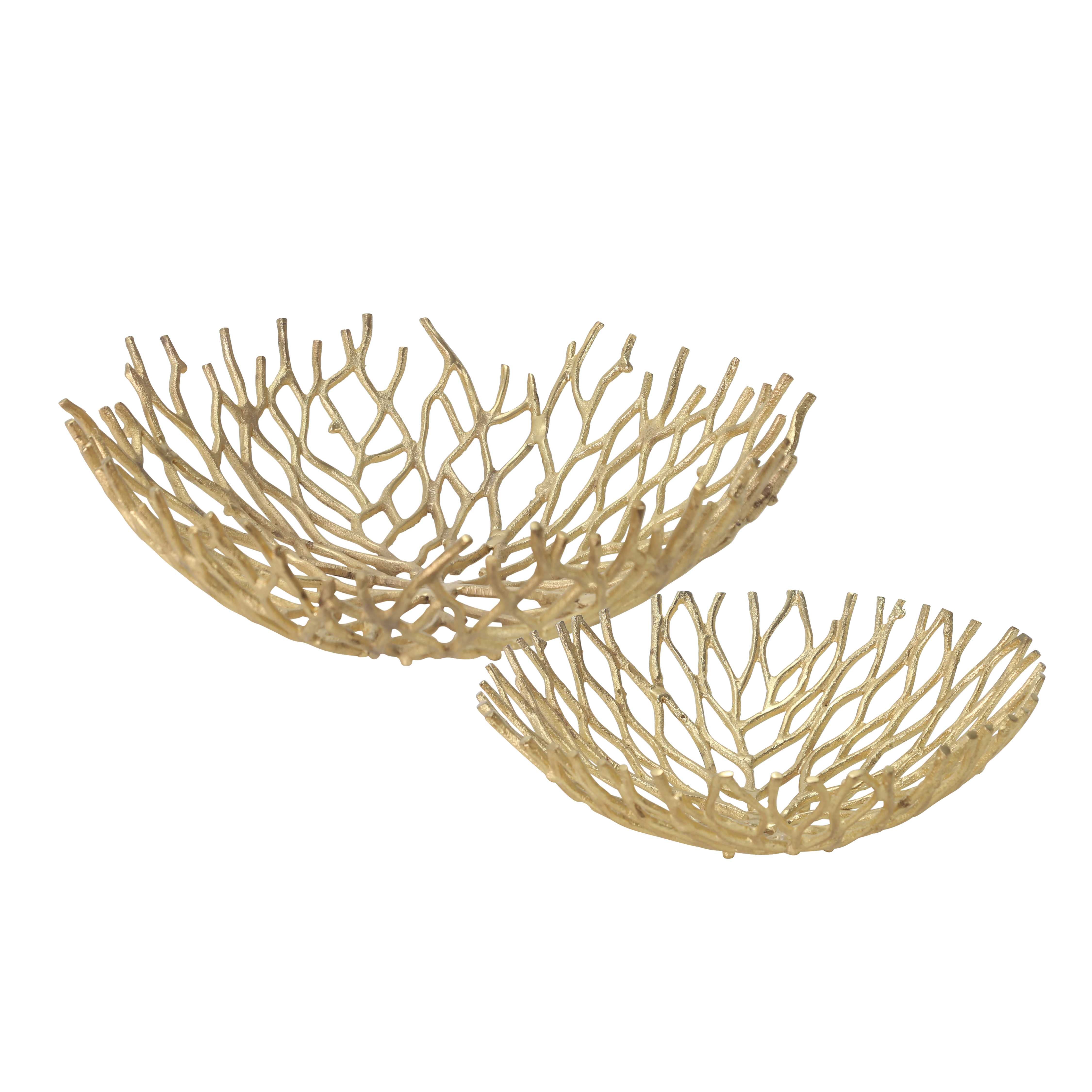 Industrial Style Metal Bowl with Intricate Mesh Design, Set of 2, Gold