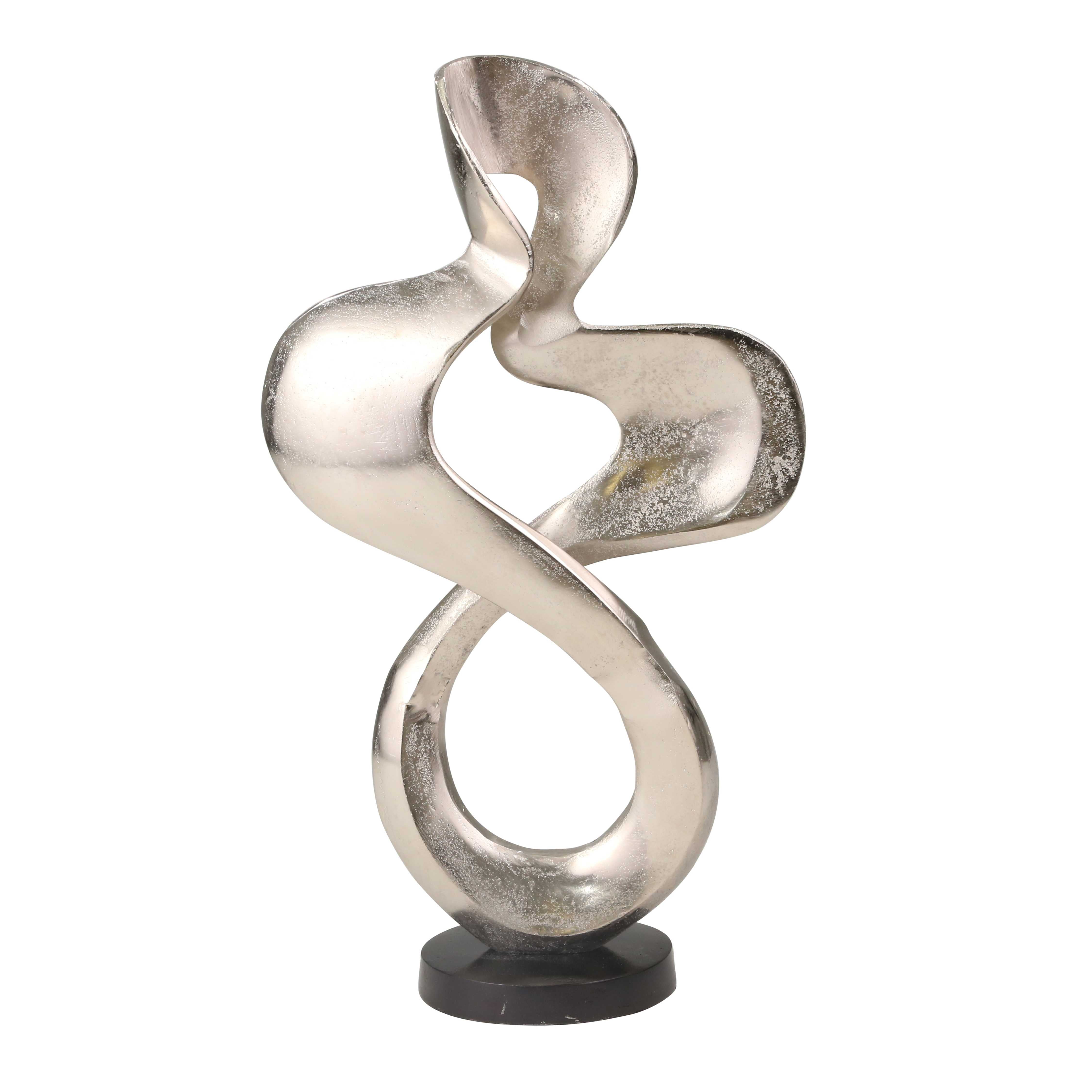 Aluminum Sculpture with Twisted Pattern and Round Base, Silver