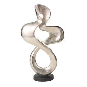 Aluminum Sculpture with Twisted Pattern and Round Base, Silver