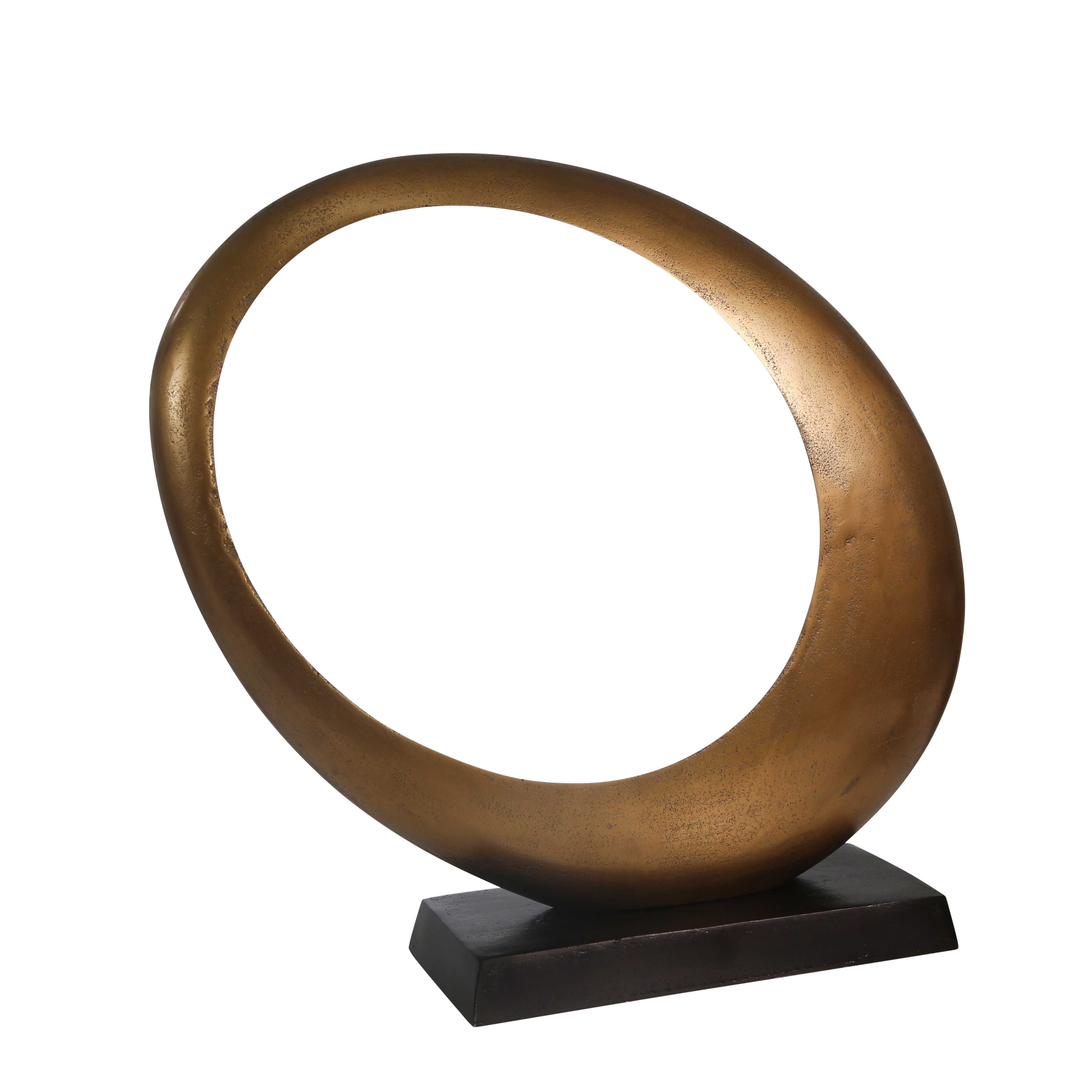 Aluminum Ovoid Sculpture with Block Base, Gold and Black