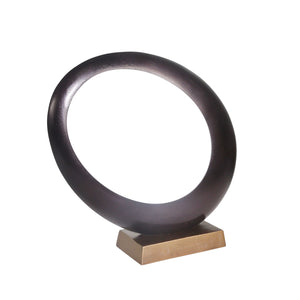 Aluminum Ovoid Sculpture with Block Base, Bronze and Black