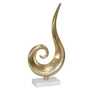 Scrolled Metal Sculpture on Marble Base, Gold and White