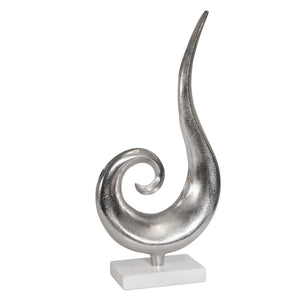 Scrolled Metal Sculpture on Marble Base, Silver and White