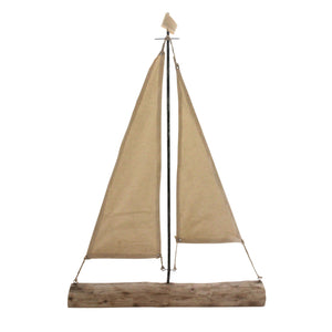 Decorative Wooden Sailboat Figurine, Beige and Black