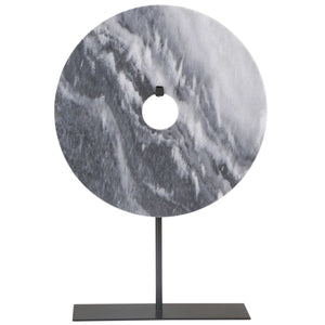 Decorative Marble Disk on Metal Stand, Black and White