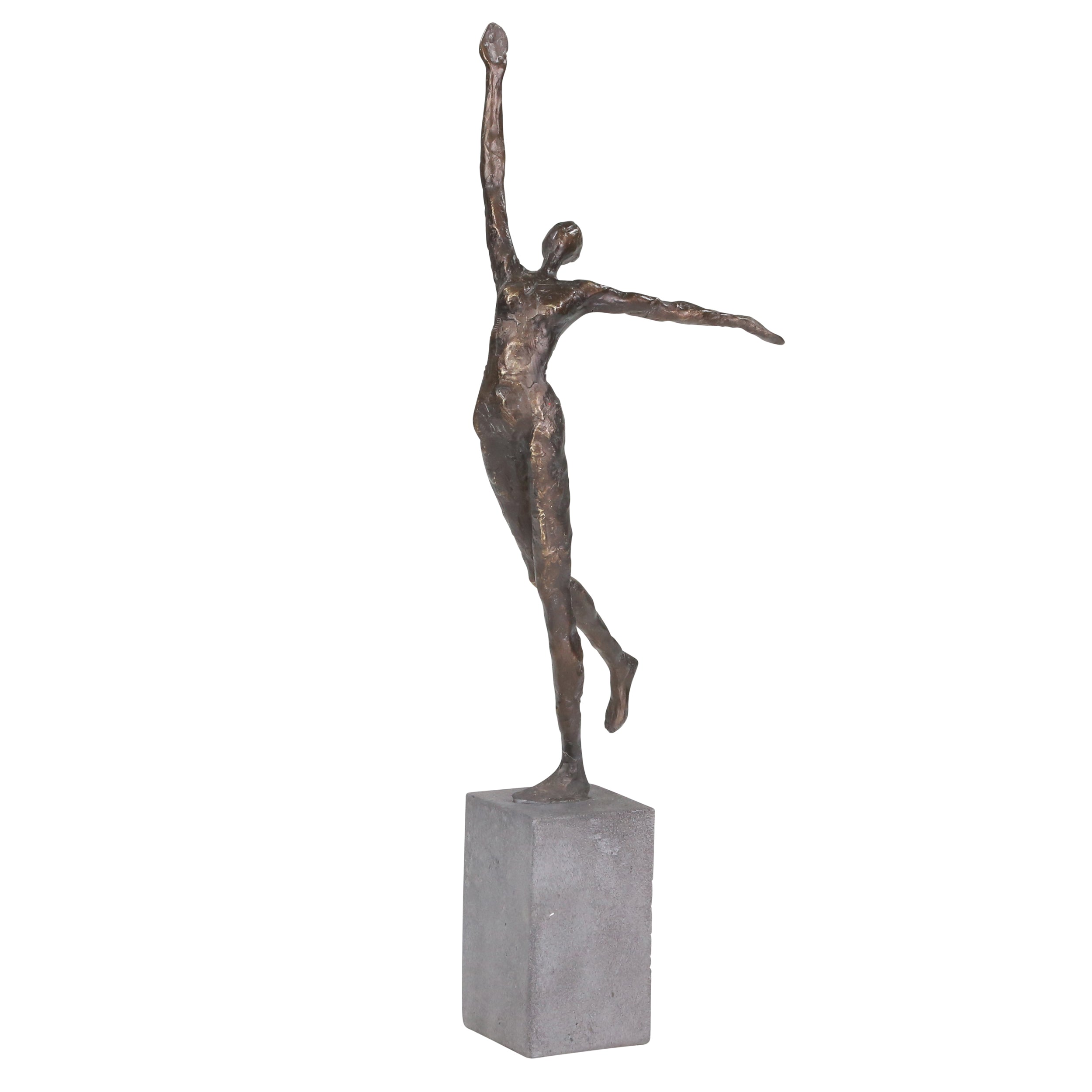 Polyresin Upright Female Gymnast Figurine Table Decor, Bronze and Gray