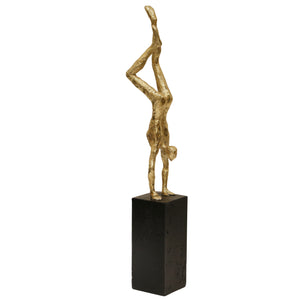 Polyresin Upside Down Male Gymnast Figurine Table Decor,Gold and Black