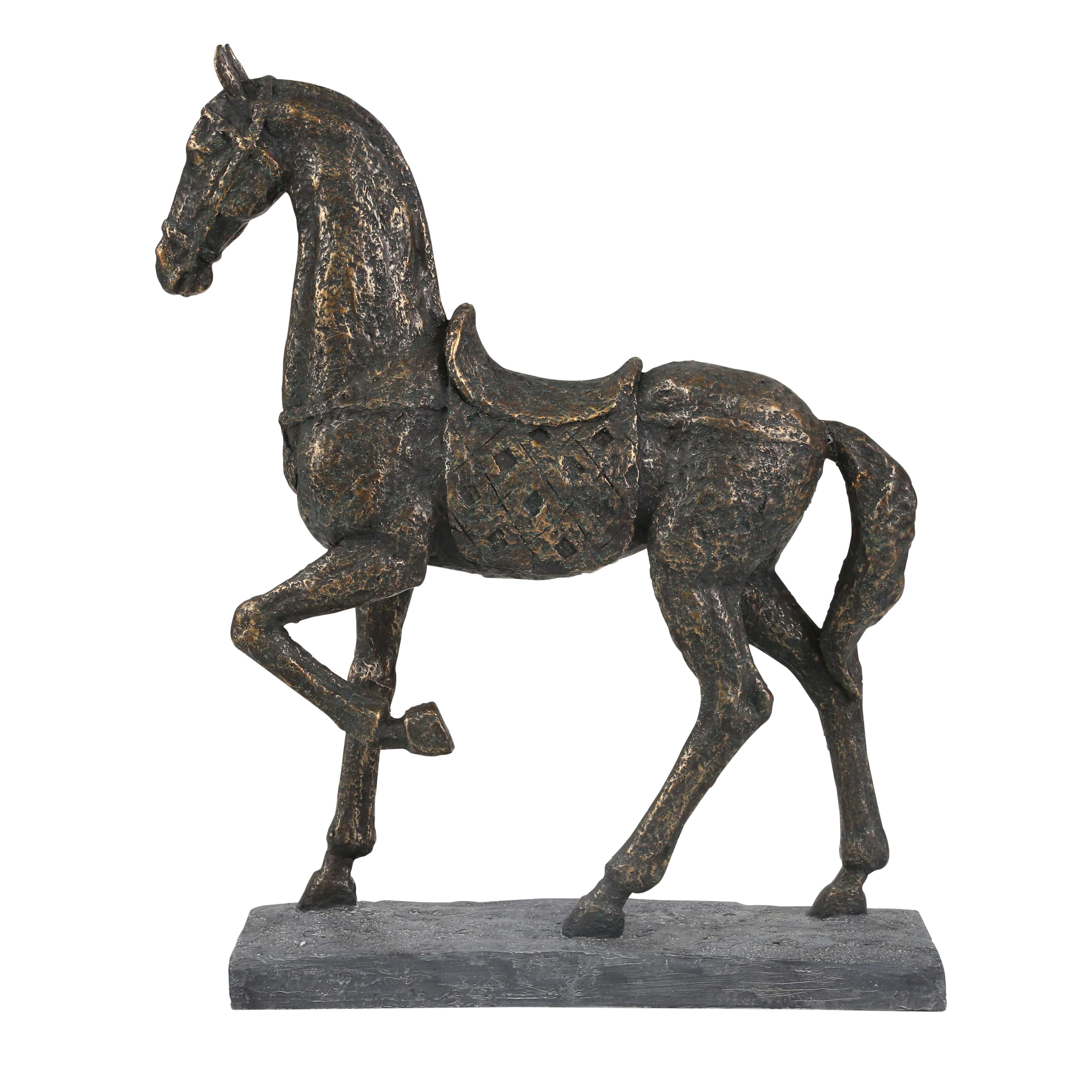 Traditioonal Polyresin Horse Figurine with Old Metal Look, Bronze