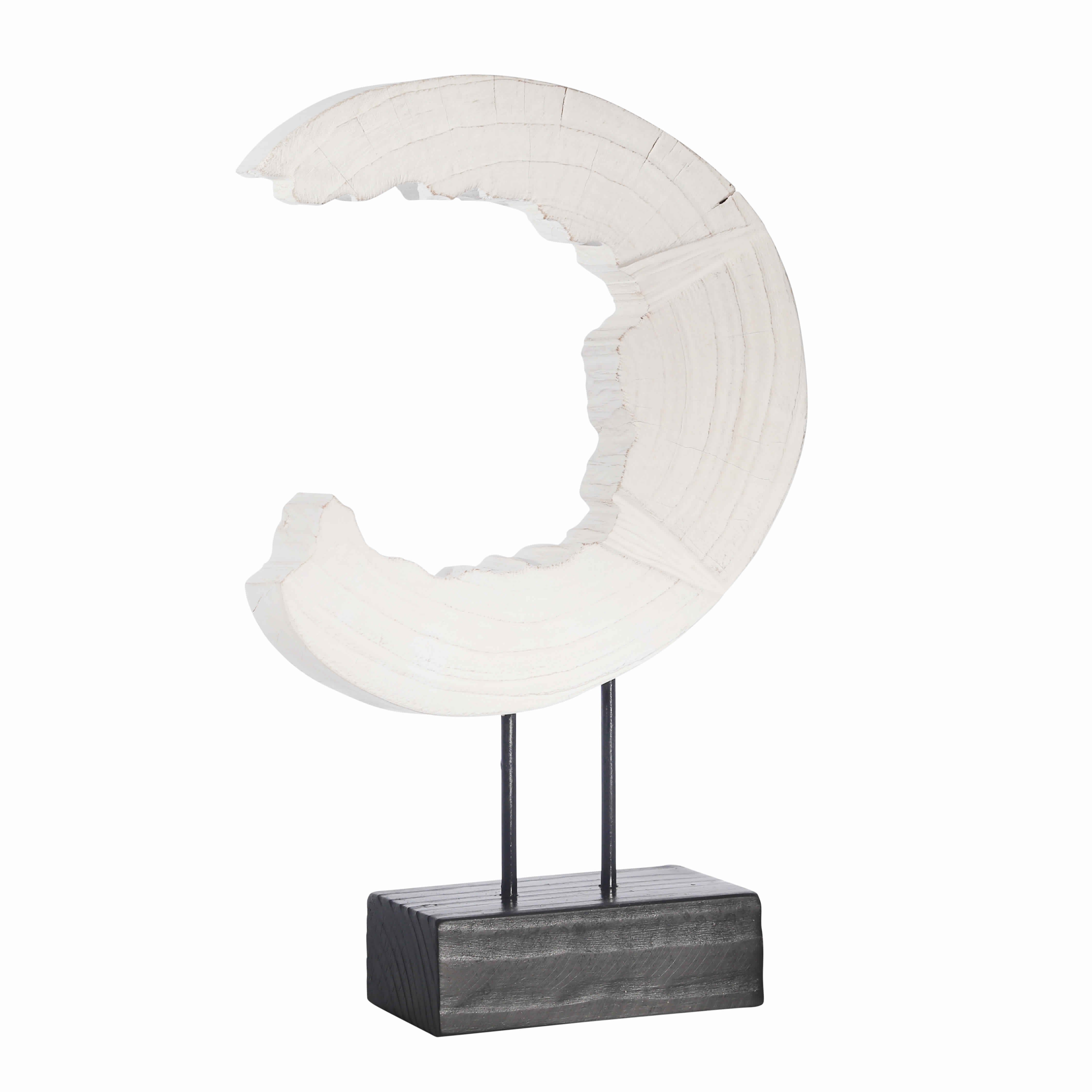 Wooden C-Shaped Disk Table Top Decor with Stand Support, White