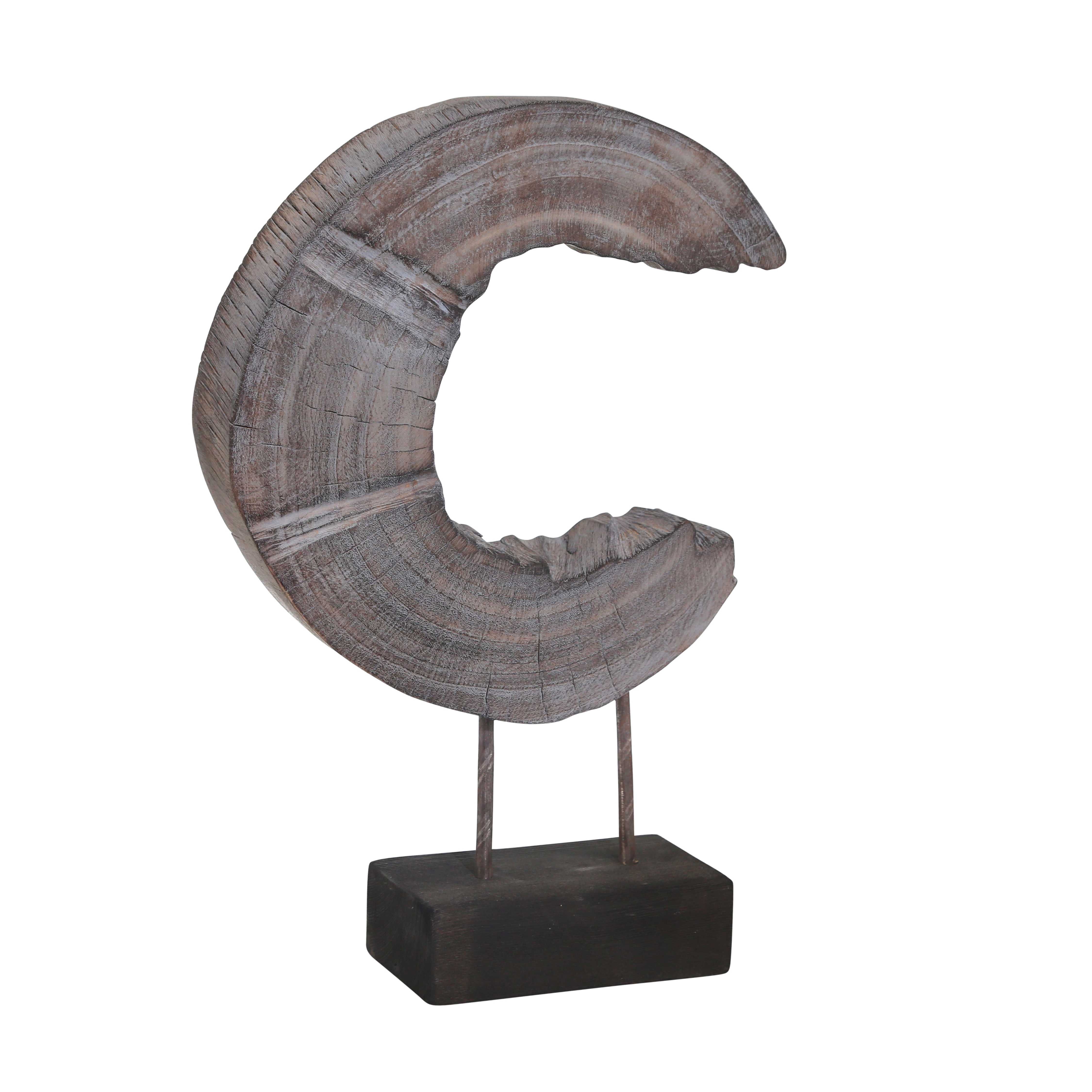 Wooden C-Shaped Disk Table Top Decor with Stand Support, Gray