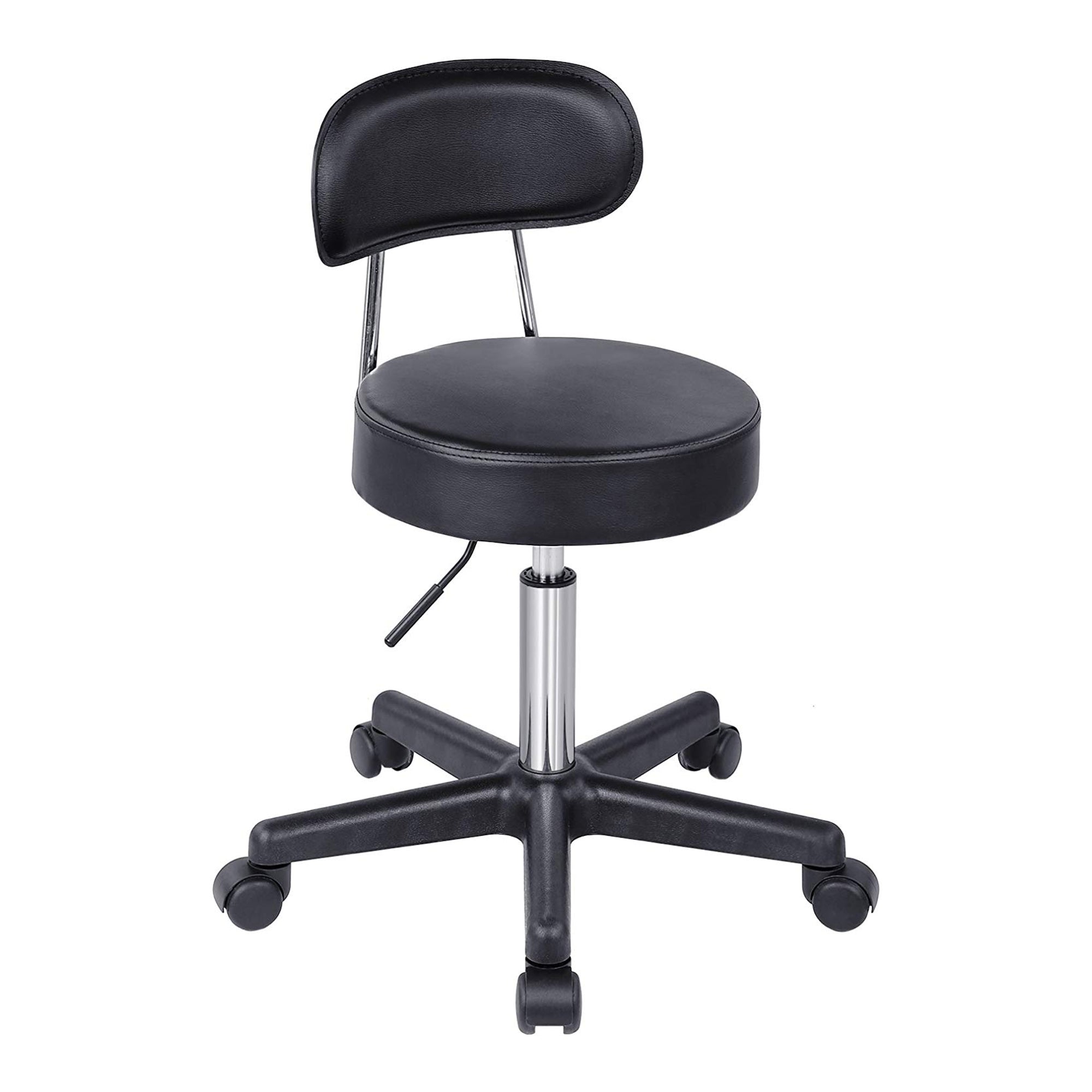 Round Leatherette Swivel Chair with Curved Back and Casters, Black and Silver